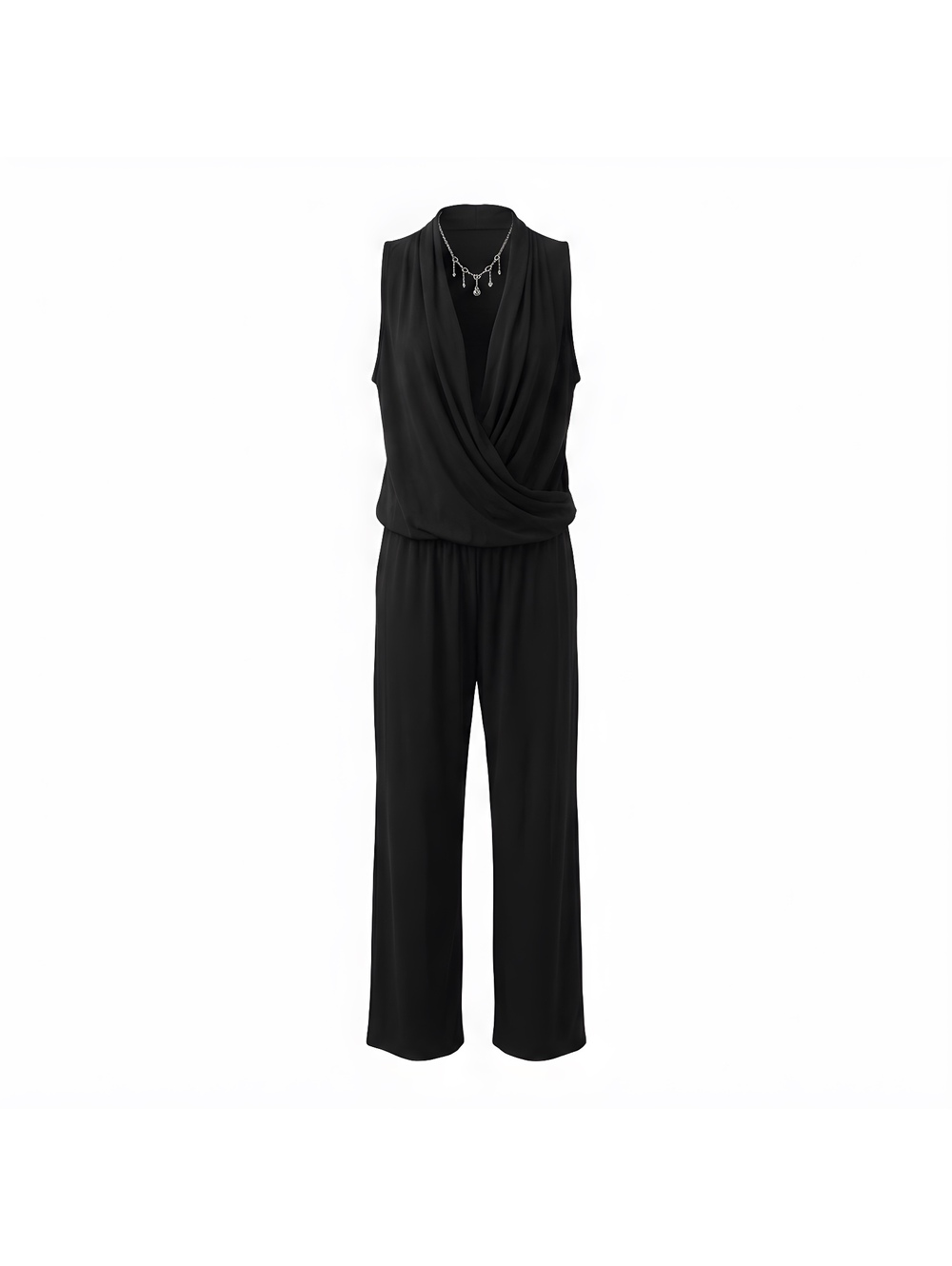 Max Studio Black Sleeveless Jumpsuit with Draped Front and Elastic Waist